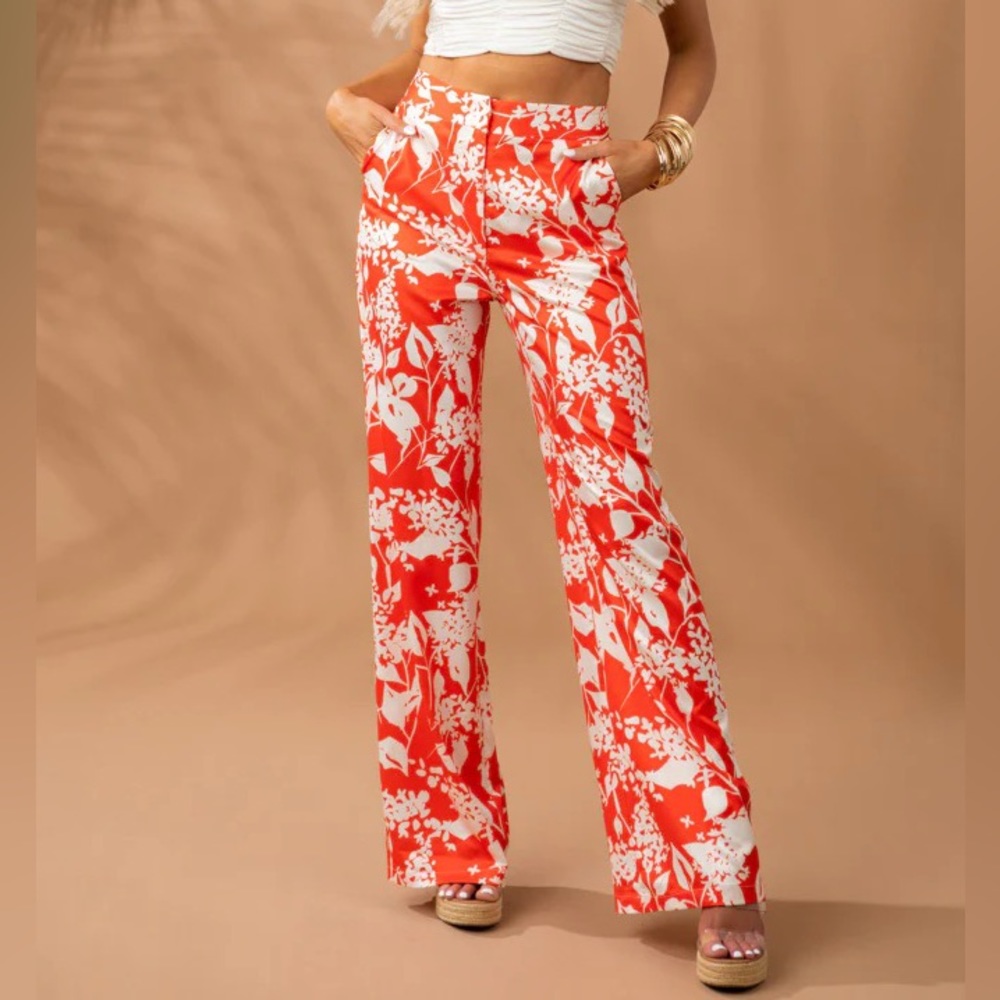 Floral wide leg satin pants